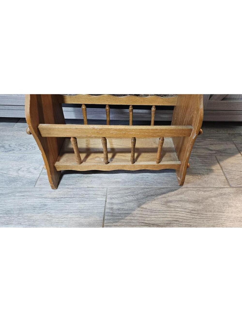 Vintage Solid Wood Oak Mid Century Magazine Book Rack Length 16 in Height 15 in - Picture 2 of 16